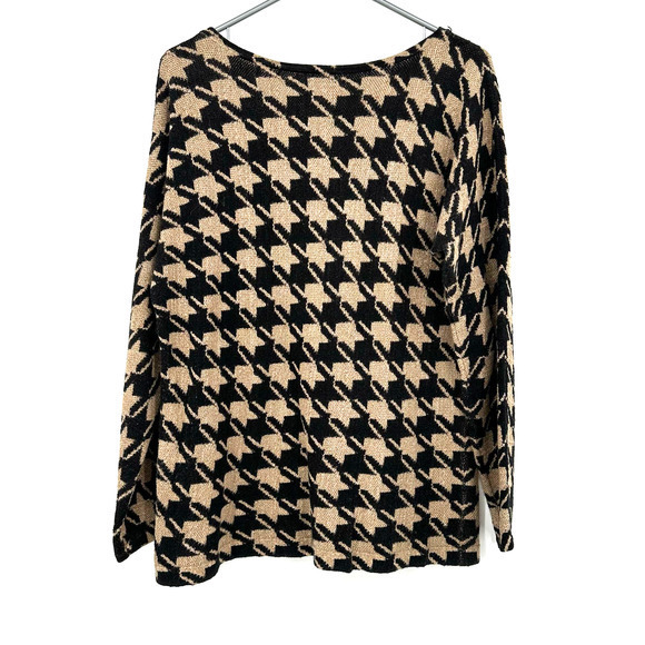 J. Jill size small 100% cotton tunic sweater houndstooth tan black with pocket - Picture 2 of 5